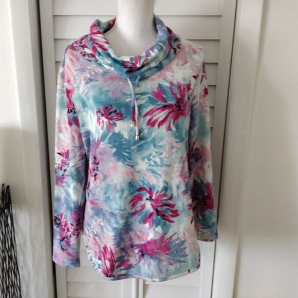 Weekends By‎ Chico’s Women’s Long Sleeve Cowl Neck Floral Design Sweater Sz L/12 - Picture 1 of 10